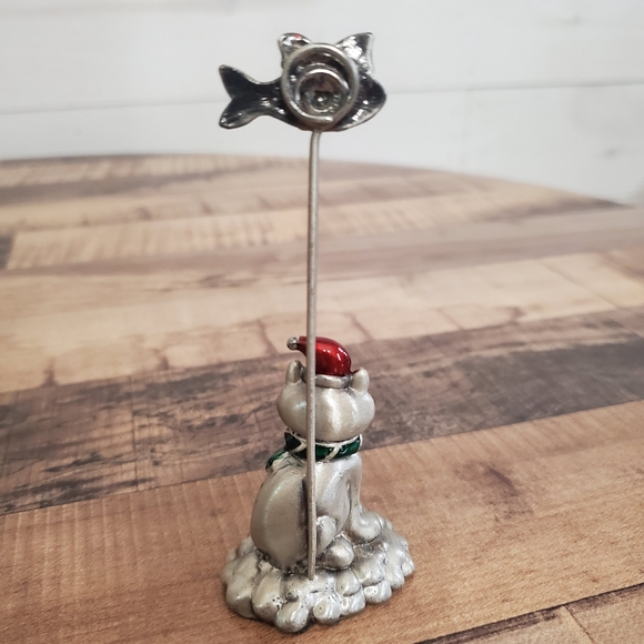 Pewter silver cat kitten place card picture holder Christmas santa cat and fish - Picture 5 of 14
